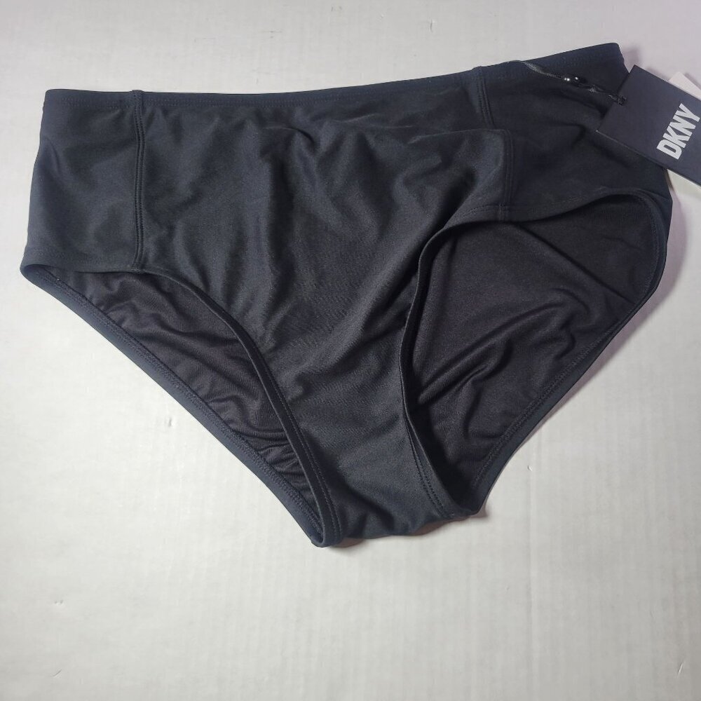 DKNY Womens Black High-Waisted Swimwear Poolside Beach Bikini Bottom Size L